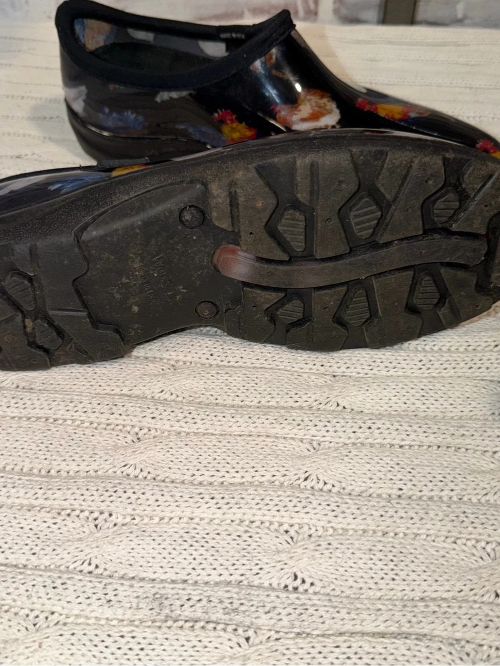 Sloggers Black Garden Clog Rain Shoes with Colorful Rooster / chicken Print